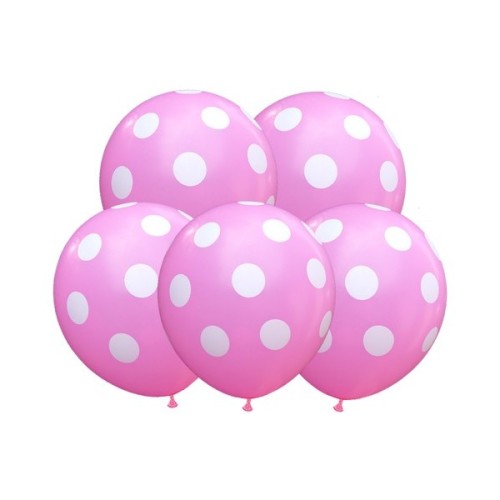 Balony 30 cm Kropki Białe Różowy 5 sztuk