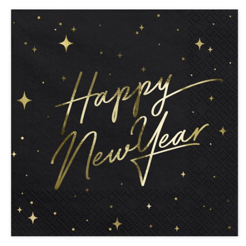 Serwetki papierowe 33x33 cm Happy New Year Czarne