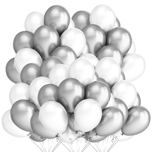 Balony MIX 50 sztuk Biało-Srebrny (Metal-metal)