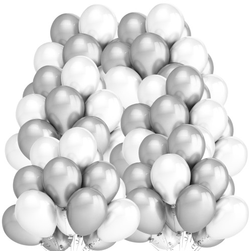 Balony MIX 100 sztuk Biało-Srebrny (Metal-metal)