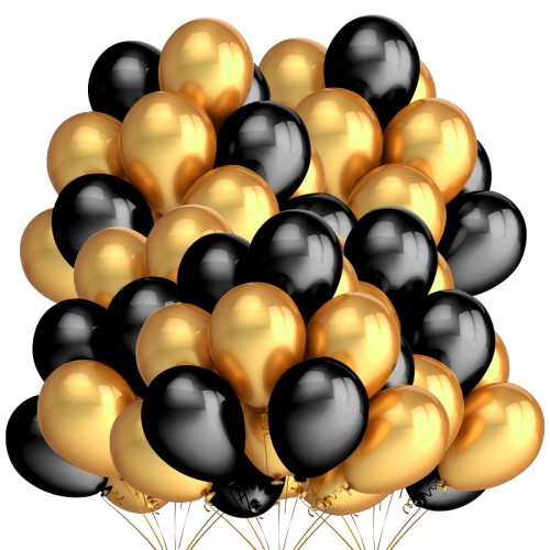 Balony MIX 50 sztuk Złoto-Czarny (Metal-Pastel)