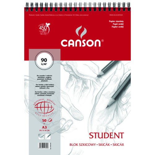 Blok szkicowy Canson A3 Student na spirali 50k