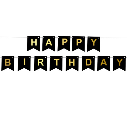 Baner urodzinowy Happy Birthday Czarny PartyPal