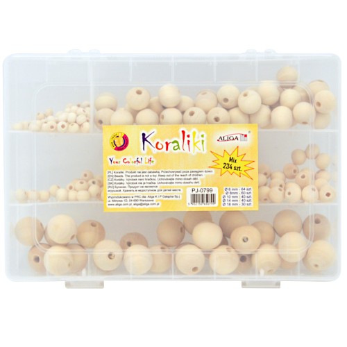 Koraliki drewniane w organizerze MIX 234 szt