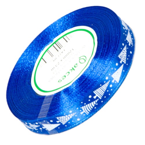 Wstążka nadruk Choinki Niebieska 12mm x 22,5m