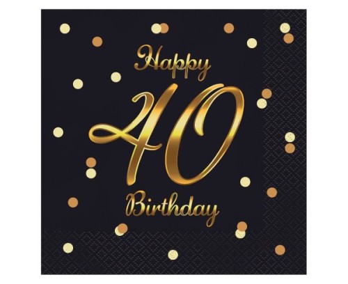 Serwetki papierowe Happy 40 Birthday czarne 33x33