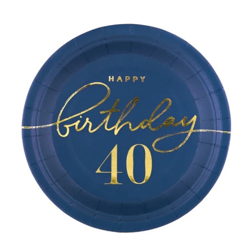 Talerzyki papierowe Happy Birthday 40 granat 6szt