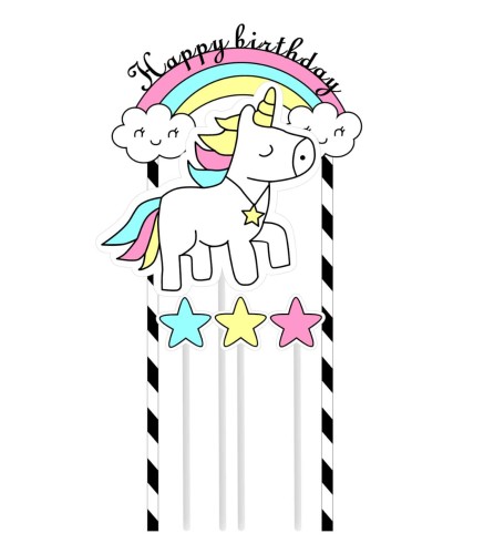 Toppery na tort Jednorożec Happy Birthday 5 szt