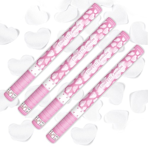 Konfetti strzelające 60 cm serca białe - 4 sztuki