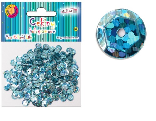 Cekiny 8 mm holograficzne niebieskie 10g