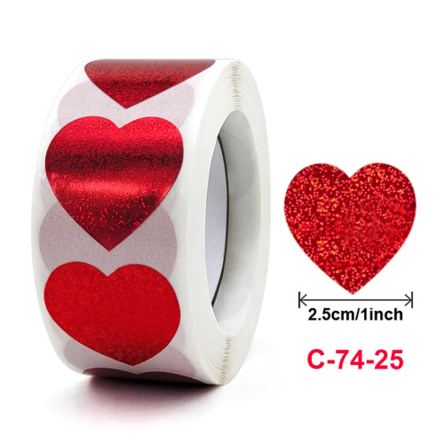 Naklejki na rolce Serca Czerwone 500 szt