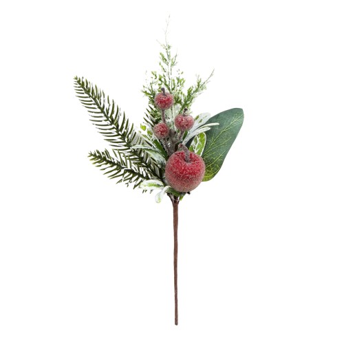Gałązka świąteczna z jabłuszkami oszroniona 30cm 