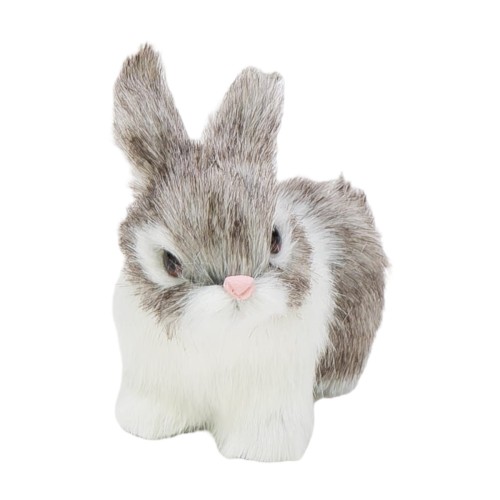 Zając z futerka siedzący mini  biało-szary 6,5cm