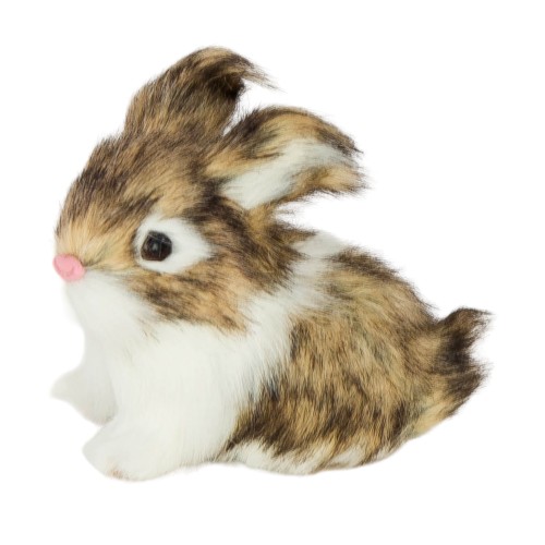 Zając z futerka siedzący mini biało-brązowy 6,5cm