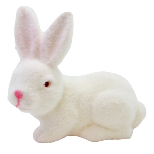 Zając flokowany siedzący flokowany Biały 14,5cm