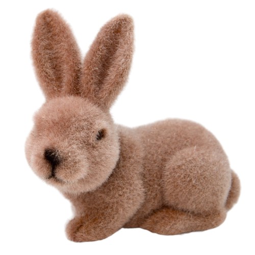 Zając flokowany siedzący flokowany brązowy 14,5cm