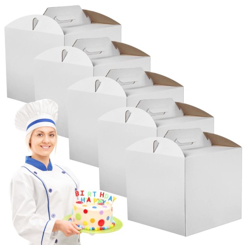Pudełko karton biały z rączką na tort 30x30x25cm 5szt