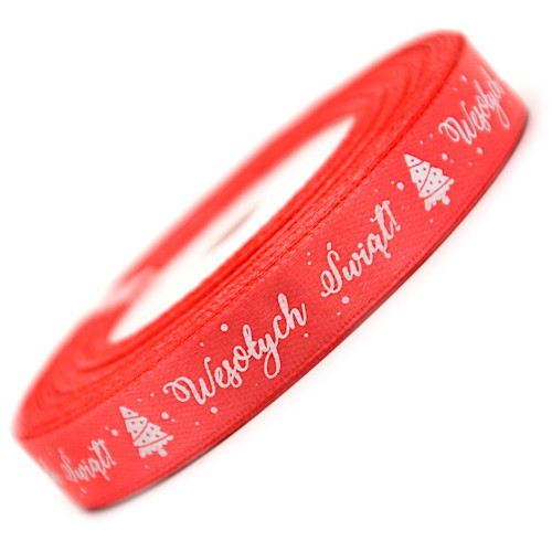 Wstążka Wesołych Świąt J.Czerwony 12mmx22,5m