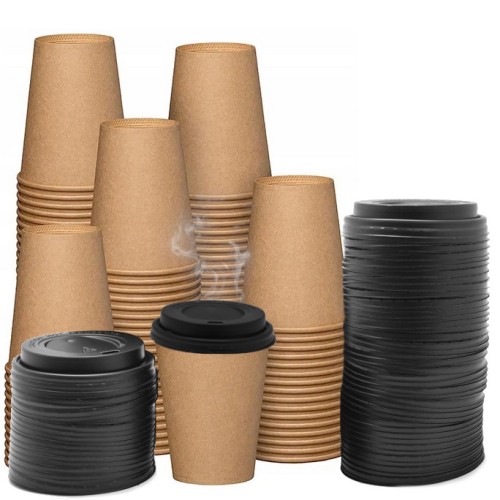 Kubeczki KRAFT 250 ml + przykrywki czarne 100 szt