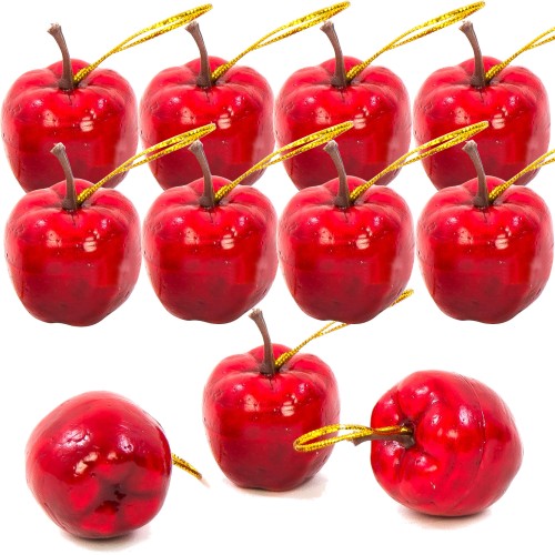 Jabłka czerwone z zawieszką 6 cm 12 sztuk 