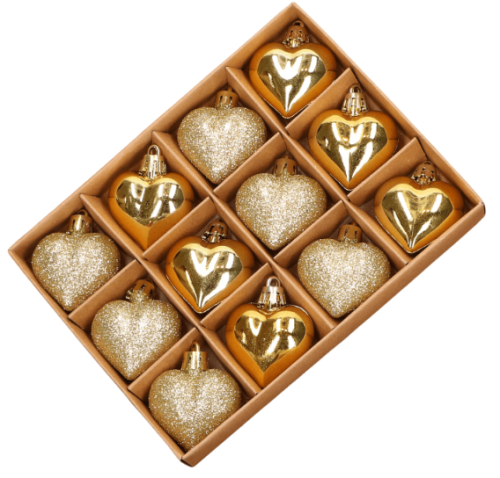 Serduszka Bombki plastikowe złote 4,5cm 12 szt nietłukące zawieszki do stroika choinkowe na choinkę