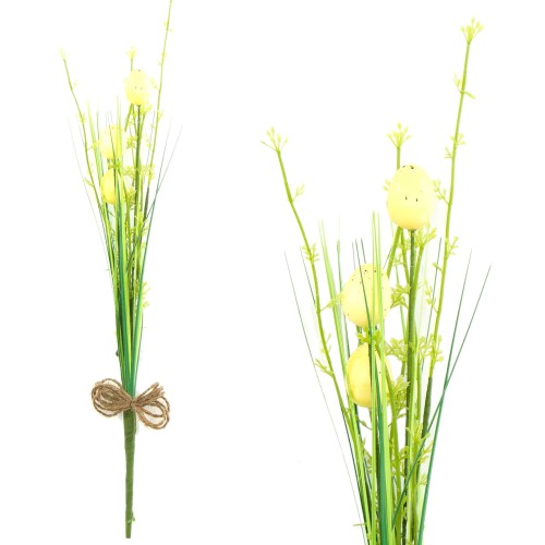 Gałązka wielkanocna jajka żółte w trawie 40 cm 