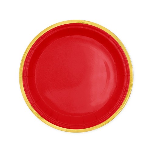 Talerzyki papierowe 18 cm Czerwone ze złotą obwódką 6 szt Walentynki