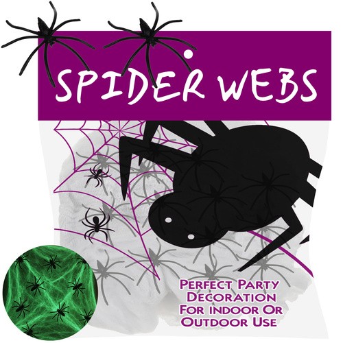 Pajęczyna Halloween świecąca w ciemności+20 pająków