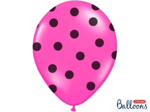 Balon Kropki Czarne Różowy 30 cm - na sztuki